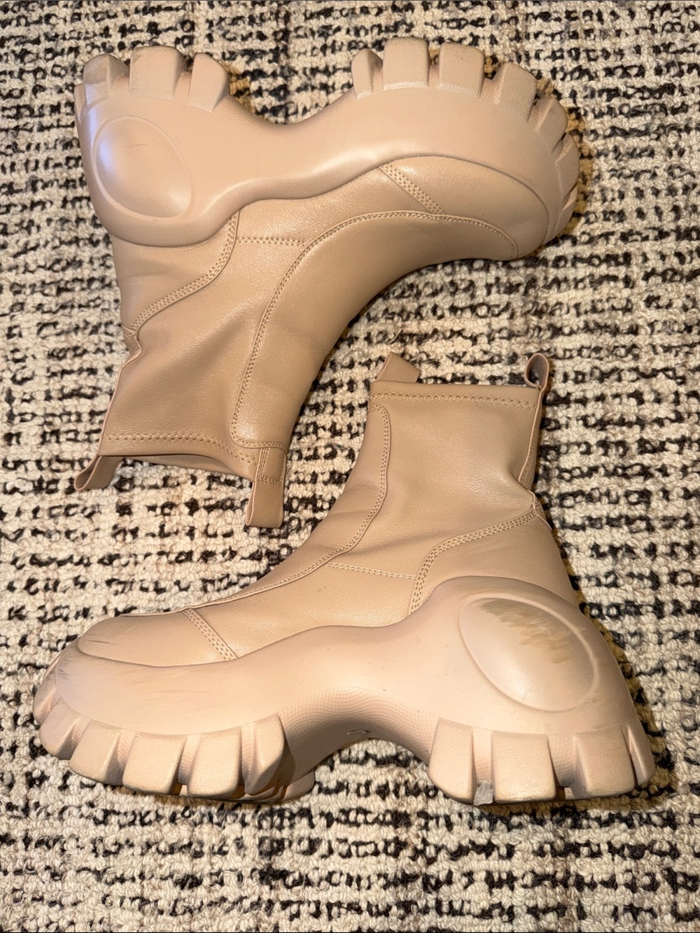 Chunky Platform Ankle Boots in Beige